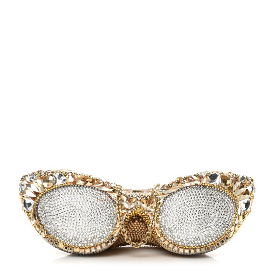 JUDITH LEIBER Crystal Sunglass Minaudiere Clutch Gold Silver
