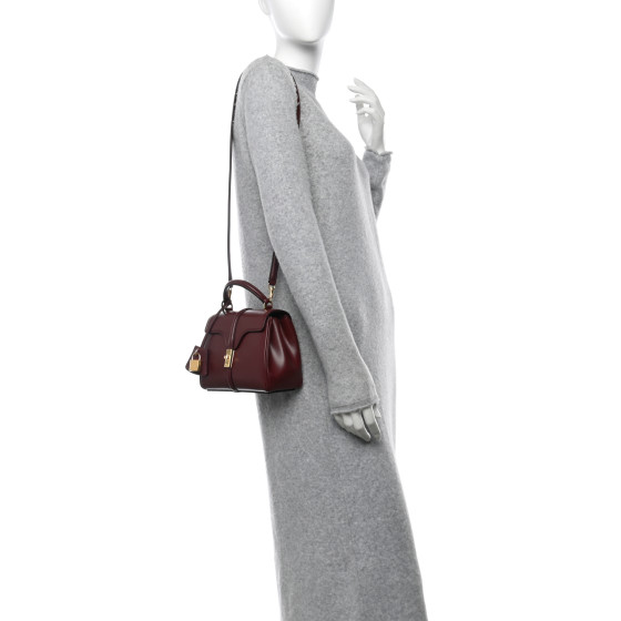 CELINE Satinated Calfskin Mini 16 Top Handle Bag Light Burgundy