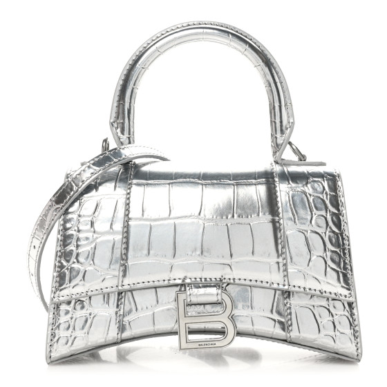BALENCIAGA Metallic Calfskin Crocodile Embossed Hourglass
