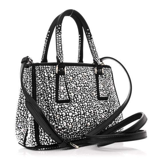 PRADA バック PRADA Satin Crystal Mini Galleria Double Zip Tote Metal