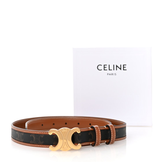 CELINE Canvas Calfskin Medium 25mm Triomphe Belt 85 34 Tan