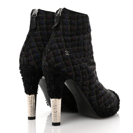 CHANEL Tweed Short Ankle Boots 38 Multicolor 1674880