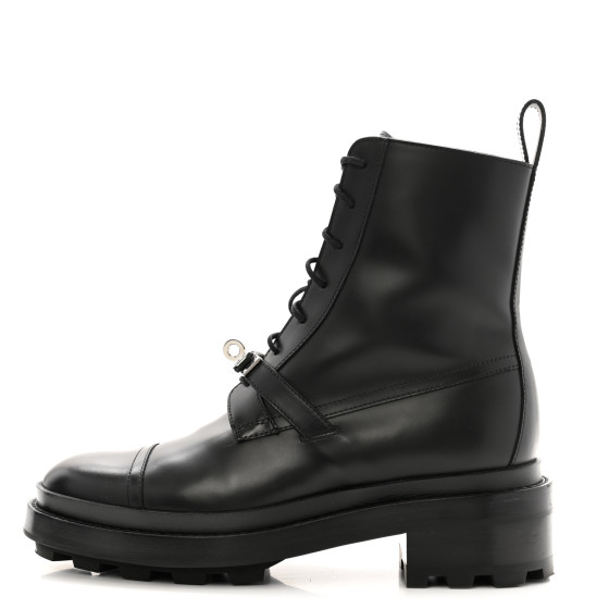 HERMES Glossed Calfskin Funk Ankle Boots 37 Black 1674283