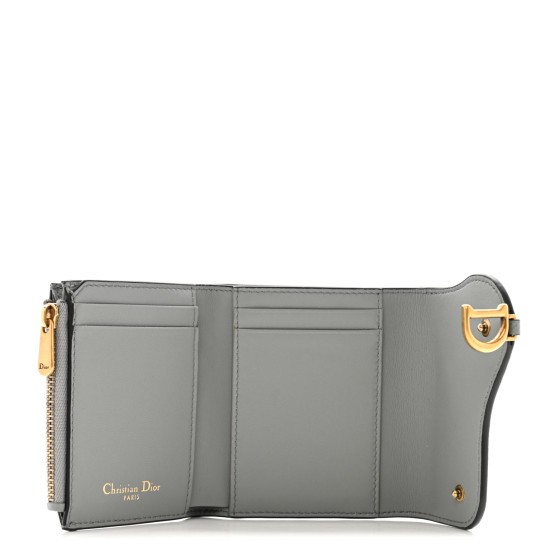 CHRISTIAN DIOR Grained Calfskin Saddle Card Holder Grey
