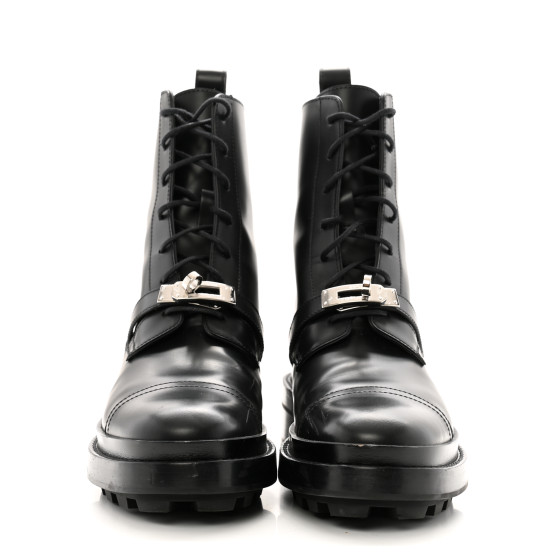 HERMES Glossed Calfskin Funk Ankle Boots 37 Black 1674283