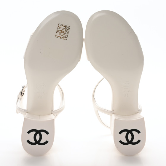 CHANEL ミュール36 CHANEL Lambskin Logo Ankle Strap Sandals 36 White 1670905