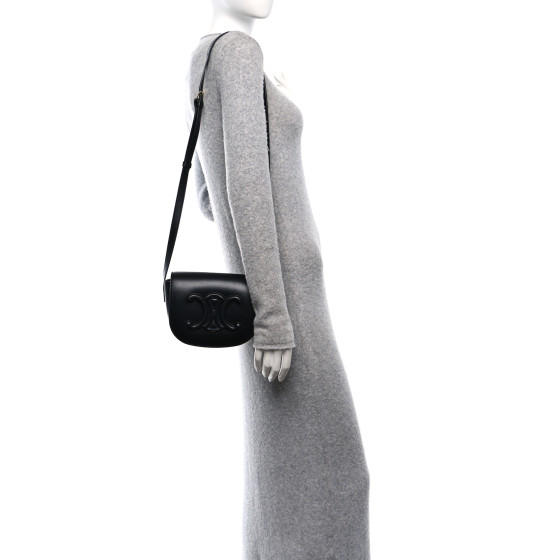 CELINE Smooth Calfskin Cuir Triomphe Folco Crossbody Bag Black