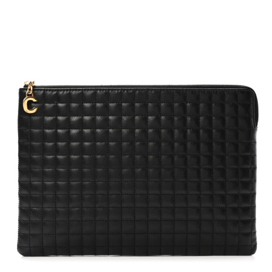 CELINE Calfskin Quilted C Charm Pouch Black