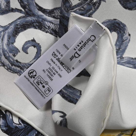 CHRISTIAN DIOR Silk Le Monde 90 Square Scarf White