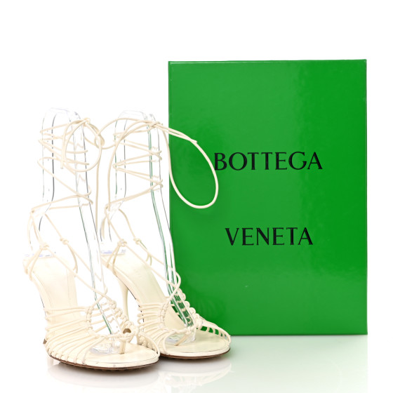 BOTTEGA VENETA Nappa Dot Ankle Tie Sandals 38.5 White
