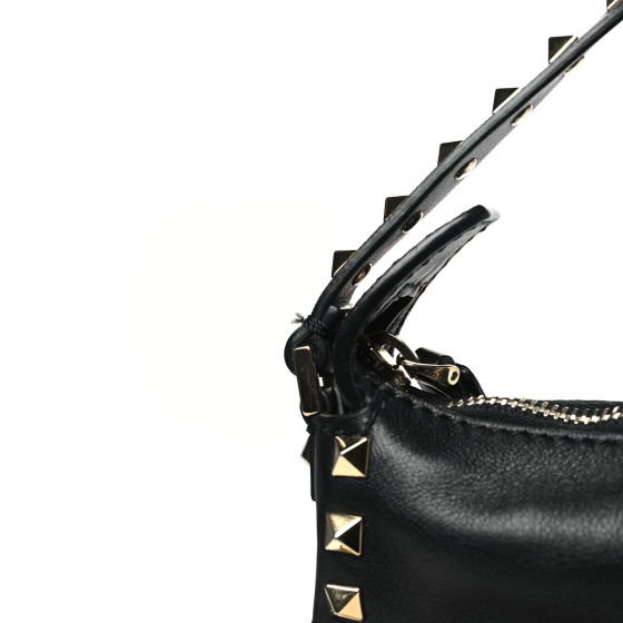VALENTINO GARAVANI Vitello Small Rockstud Hobo Black 1662684