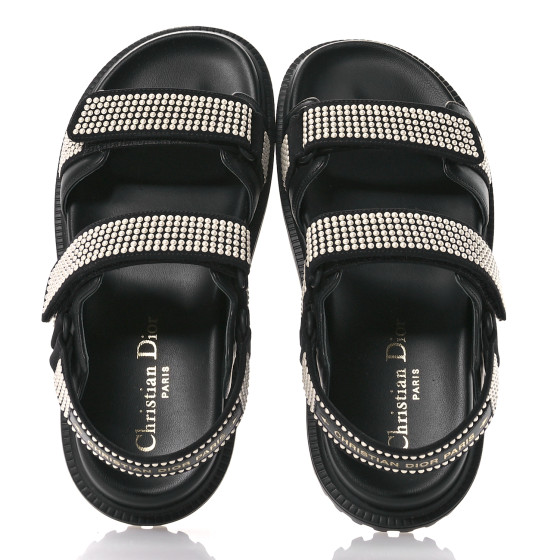 CHRISTIAN DIOR Lambskin Pearl Dioract 10mm Sandals 35 Black