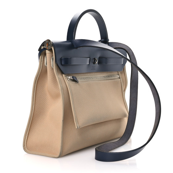 HERMES Vache Hunter Toile Herbag Zip 31 PM Trench Bleu