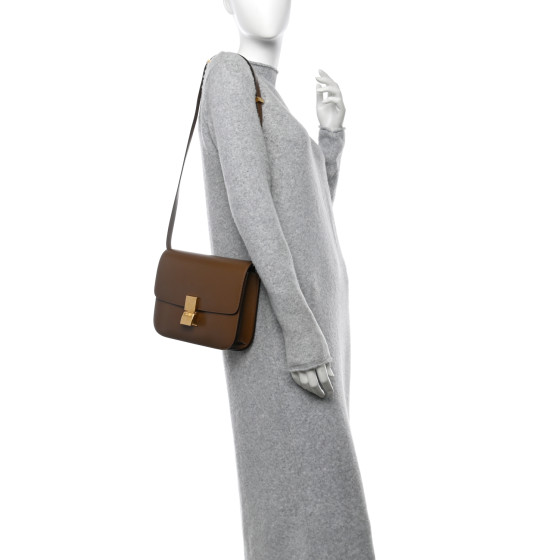 CELINE Box Calfskin Medium Classic Box Flap Bag Camel