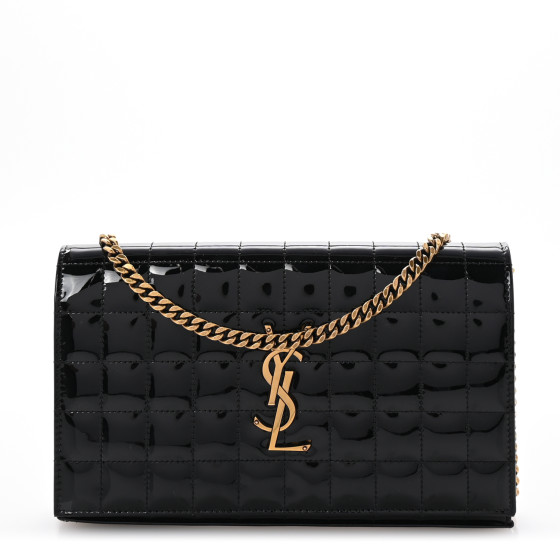 SAINT LAURENT Patent Carre Quilted Cassandre Chain Wallet