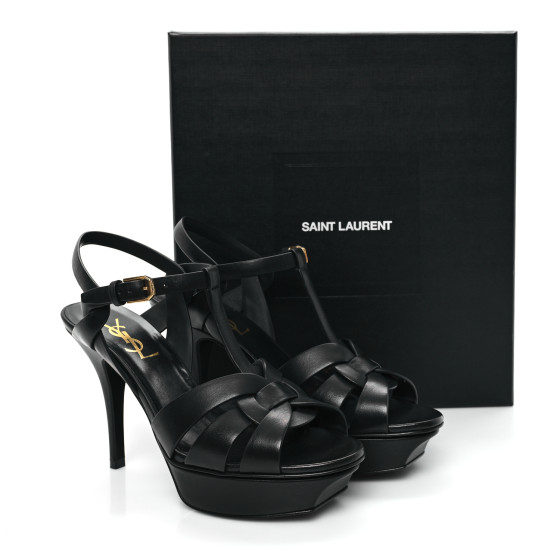 サンダル・ミュール SAINT LAURENT BLACK LEATHER TRIBUTE 75 SANDALS Saint Laurent - Tribute Black Leather Platform Sandal, 75mm