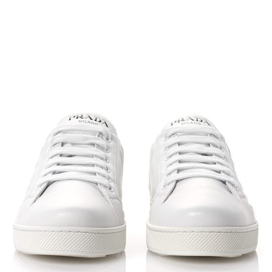 PRADA Nappa Logo Embossed Womens Low Top Sneakers 38.5 White
