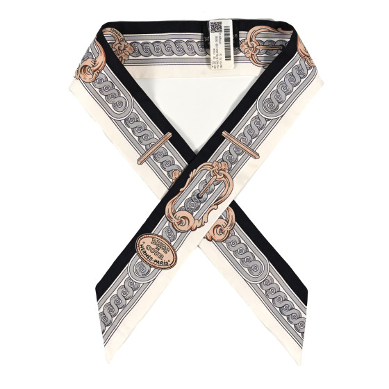 HERMES BRIDE DE COUR ツイリー HERMES Silk Bride De Cour Twilly Black White Or Rose 1256192