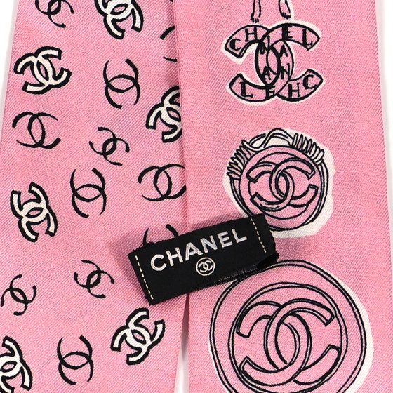 CHANEL Silk CC Slim Bandeau Scarf Pink Black 1264002