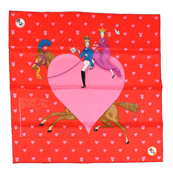 エルメス ティー タイム HERMES Silk Tea Time Scarf 70 Rouge Rose White 1261349