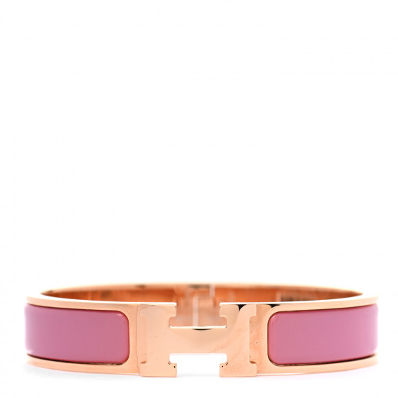 HERMES Enamel Narrow Clic Clac H Bracelet PM Rose Patch