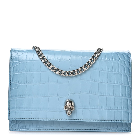 ALEXANDER MCQUEEN Calfskin Crocodile Embossed Skull Mini