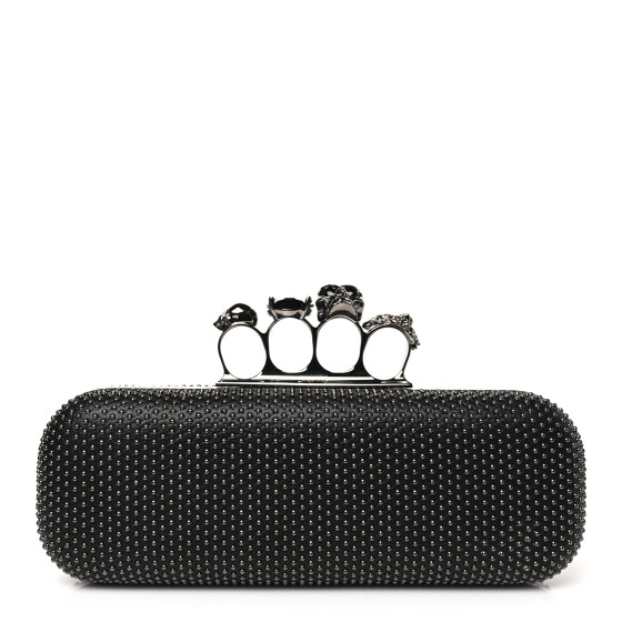 ALEXANDER MCQUEEN Suede Studded Skull Knuckle Box Clutch Black