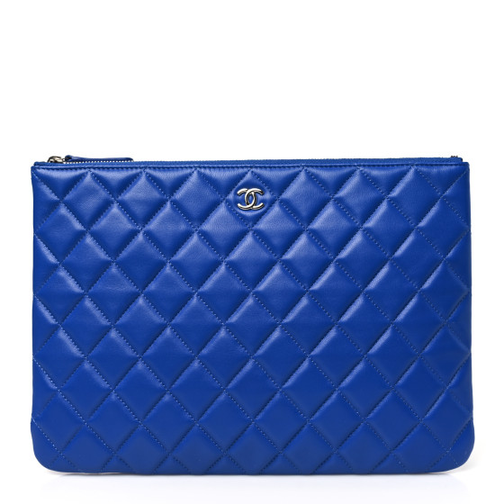 CHANEL Lambskin Quilted Medium Cosmetic Case Blue