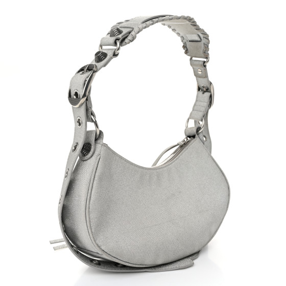 BALENCIAGA Sparkling Fabric Le Cagole Shoulder Bag XS Silver