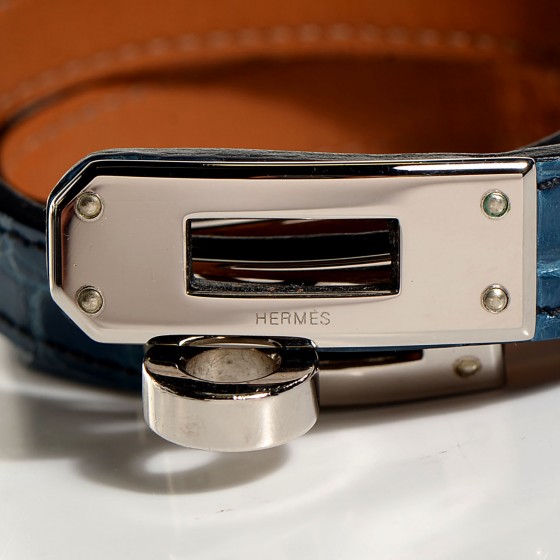 HERMES Shiny Alligator Kelly Double Tour Bracelet Small Blue