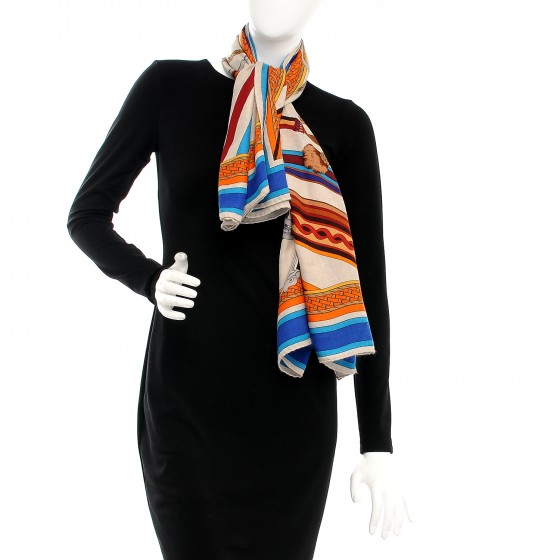 HERMES Cashmere Silk Concours D'Etriers Shawl 140 209295