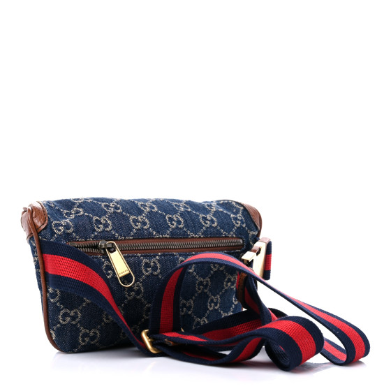 【GUCCI 】New Canvas GG Pattern Belt Bag BLUE Gucci Blue/Black GG Canvas and Leather Belt Bag Size 90/36
