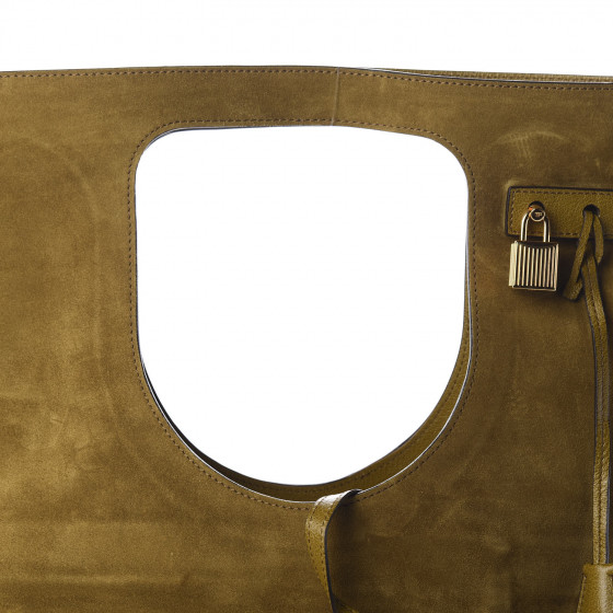 TOM FORD Suede Large Alix Padlock Zip Shoulder Bag Olive