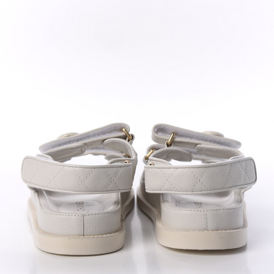 [CHANEL]★Velcro Sandals★White 38 CHANEL Grained Calfskin Quilted Velcro Dad Sandals 38 White