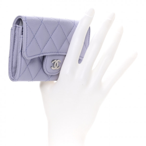 CHANEL Caviar Quilted Flap Card Holder Wallet Light Purple