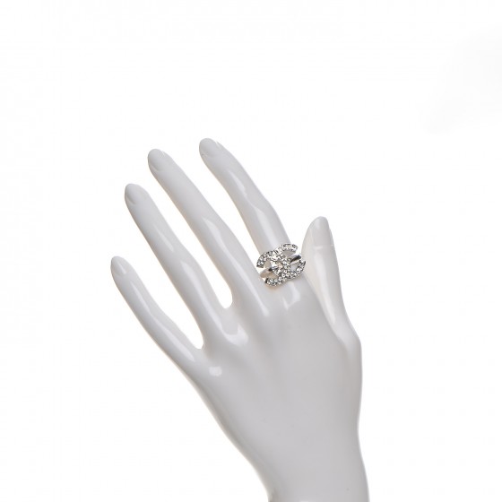アクセサリー CHANEL CHANEL Crystal Baguette CC Ring 6.5 Silver 210478 | FASHIONPHILE
