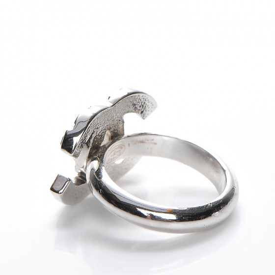 アクセサリー CHANEL CHANEL Crystal Baguette CC Ring 6.5 Silver 210478 | FASHIONPHILE