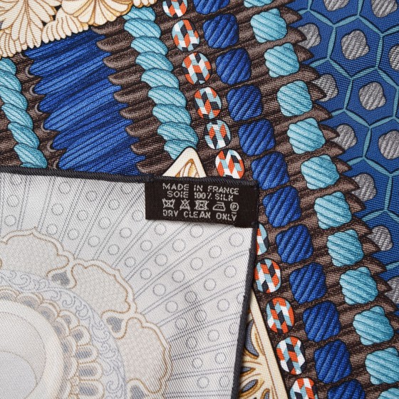 HERMÈS サムライ スカーフ HERMES Silk Parures de Samouraïs Scarf 90 Ebene Bleu Orange