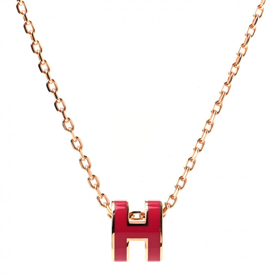 HERMES Lacquered Rose Gold Mini Pop H Pendant Necklace Rose