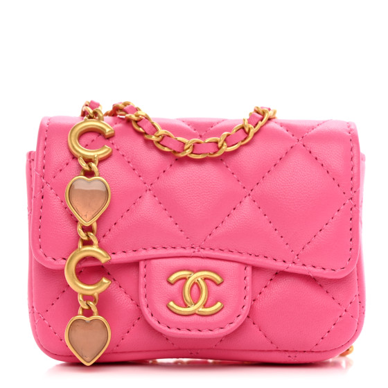 CHANEL Lambskin Enamel Quilted Mini Chain Belt Bag Pink 1340711 ...