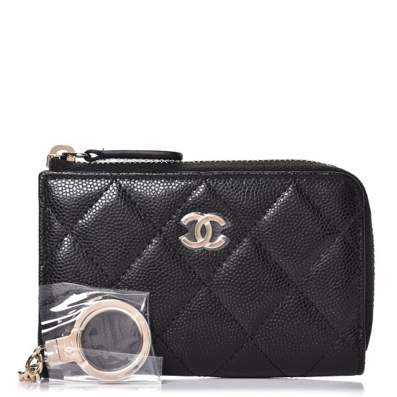 CHANEL Iridescent Caviar Quilted Key Holder Case Black 272252