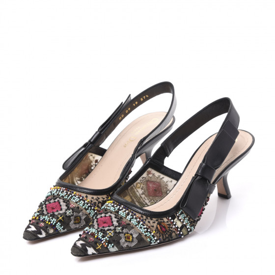 CHRISTIAN DIOR Calfskin Embroidered Beaded Sweet D Slingback