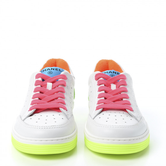 CHANEL Calfskin Womens Logo Sneakers 36 White Multicolor