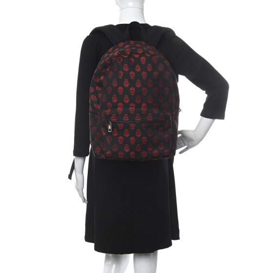 ALEXANDER MCQUEEN Nylon Skull Print Backpack Black Red