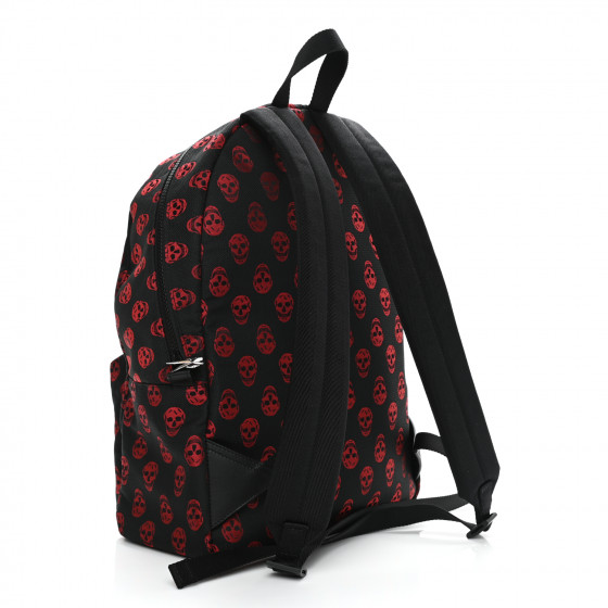 ALEXANDER MCQUEEN Nylon Skull Print Backpack Black Red