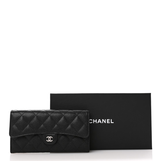CHANEL Caviar Quilted Large Gusset Flap Wallet Black 1638102