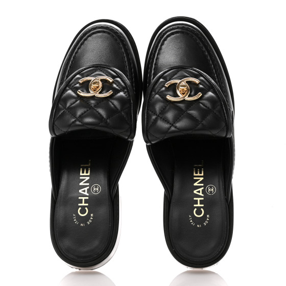 CHANEL ミュール36 CHANEL Lambskin Quilted CC Turnlock Mules 36 Black 1641677