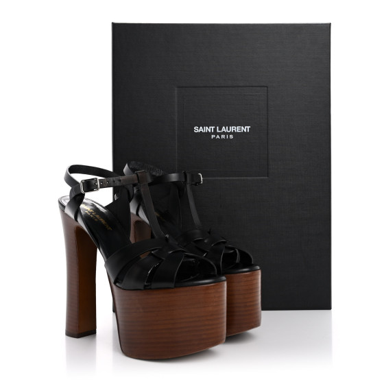 SAINT LAURENT Calfskin Betty 80 Tribute Sandals 37 Black