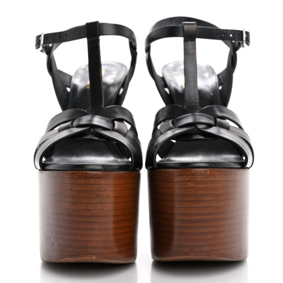 SAINT LAURENT Calfskin Betty 80 Tribute Sandals 37 Black