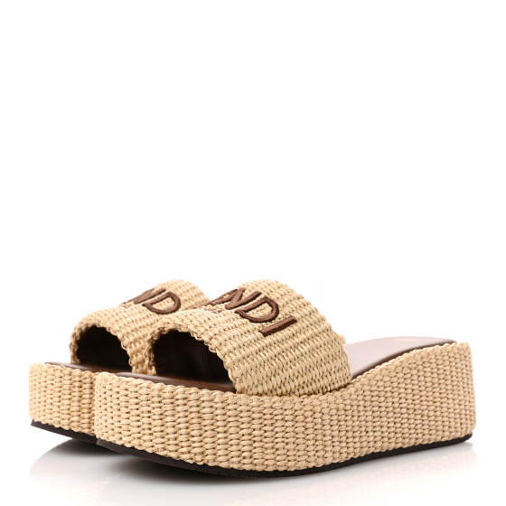 FENDI Straw Vitello Grace Cuoio Logo Womens FF Sunshine